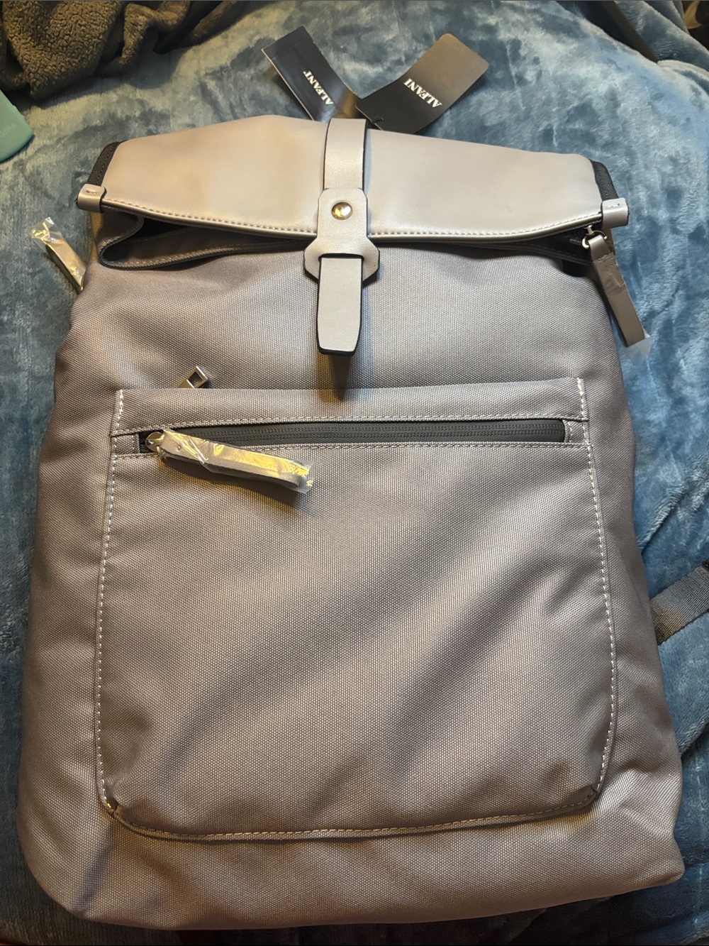 Alfani Men's Light Gray Roll-Top Backpack with Front Zip Pocket